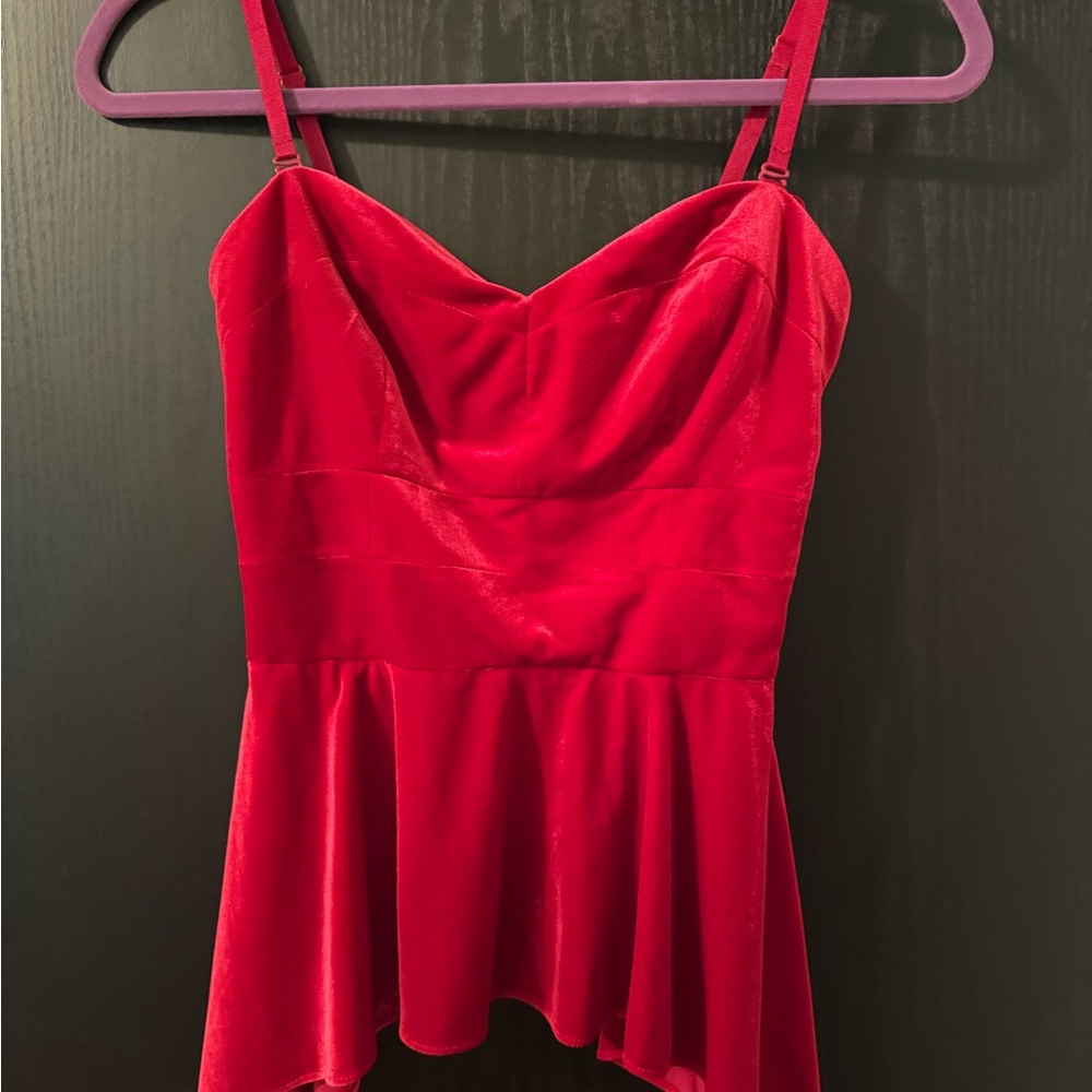 Guess Elegant Red Velvet Peplum Women's Top